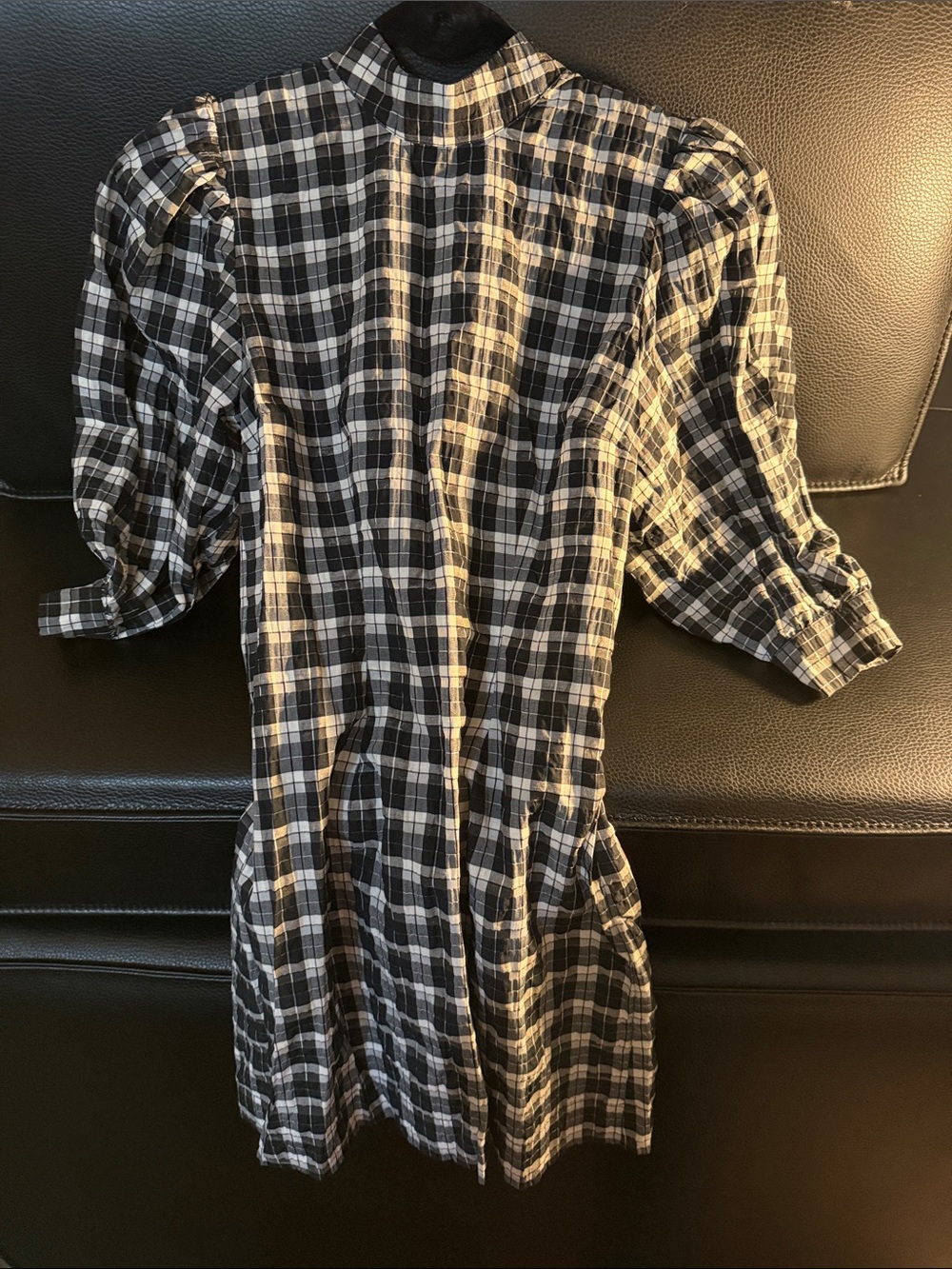 Ganni Black & White Plaid Midi Dress